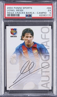 2004-05 Panini Sports Mega Cracks Barca Campio "Autografo" #89 Lionel Messi Rookie Card - PSA EX 5